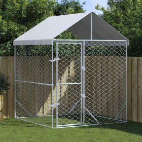 Outdoor Dog Kennel with Roof Silver 6.6'x6.6'x8.2' Galvanized Steel