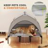 Elevated Dog Bed with Removable Canopy, Portable Outside Raised Pet Cot with Cooling Pad, Storage Bag, 42" x 30" x 37"
