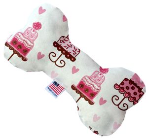 Valentine's Day Pet & Dog Plush Heart or Bone Toy, "Sweet Love Group" (Pattern: Pink Fancy Cakes, size: 6" Plush Bone)
