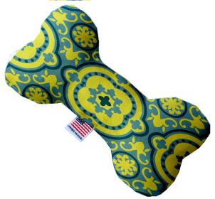 Pet and Dog Plush Heart or Bone Toy, "Dapper Dogs Group" (Pattern: Blue & Ylw Moroccan, size: 6" Plush Bone)