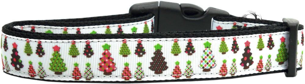 Christmas Pet Dog & Cat Nylon Collar or Leash, "Designer Christmas Trees" (size: Cat Collar)