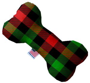 Pet and Dog Plush Heart or Bone Toy, "Christmas Patterns Group" (Pattern: Christmas Plaid, size: 6" Plush Bone)