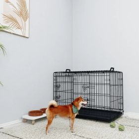 36 Inches Black Wire Dog Cage Double Lock Mechanism Two Doors Two Handles Double Bolt (Color: Black)