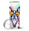 Boston Terrier Hippie Dawg Stainless Steel Skinny Tumbler Vacuum Double Walled Reusable Insulated Tumbler Travel Cup for Coffee Cocktails Gift with Li