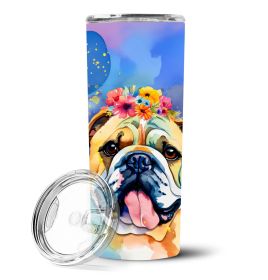 English Bulldog Hippie Dawg Stainless Steel Skinny Tumbler Vacuum Double Walled Reusable Insulated Tumbler Travel Cup for Coffee Cocktails Gift with L (Default: Default)