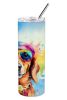 Dachshund Hippie Dawg Stainless Steel Skinny Tumbler Vacuum Double Walled Reusable Insulated Tumbler Travel Cup for Coffee Cocktails Gift with Lid