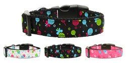 Pet Dog & Cat Nylon Collar or Leash, "Lollipops" (Color: Black, size: Cat Safety)