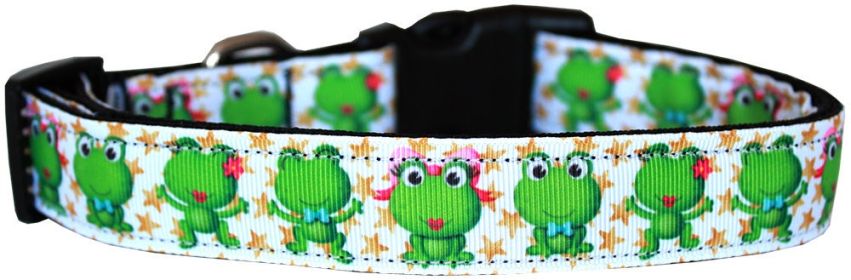 Pet Dog & Cat Nylon Collar or Leash, "Happy Frogs" (size: Cat Collar)