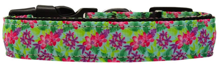 Pet Dog & Cat Nylon Collar or Leash, "Island Flowers" (size: SM Wide Collar)