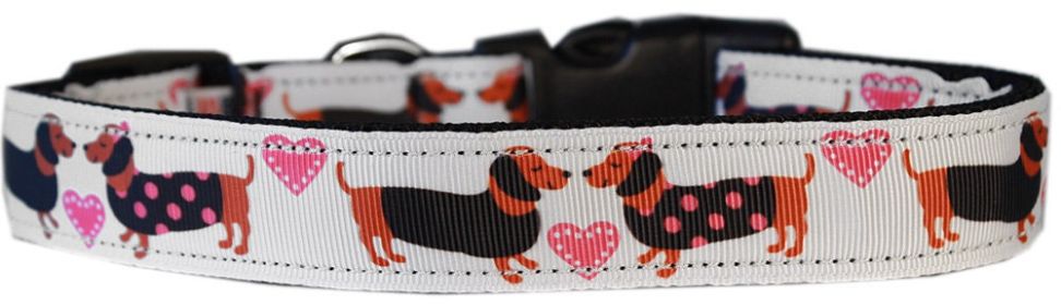 Pet Dog & Cat Nylon Collar or Leash, "Pink Doxie Love" (size: Cat Collar)