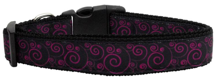 Pet Dog and Cat Nylon Collar or Leash, "Pink & Black Swirly" (size: MD Collar)
