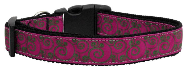 Pet Dog and Cat Nylon Collar or Leash, "Pink & Lime Swirly" (size: Cat Collar)