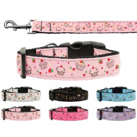 Pet Dog & Cat Nylon Collar or Leash, "Cupcakes" (Color: Baby Blue, size: Cat Safety Collar)