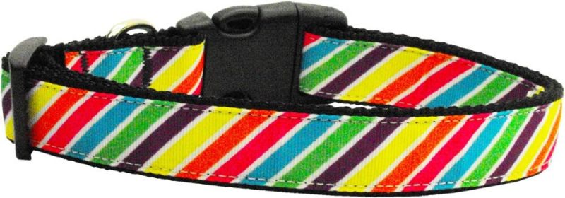 Pet Dog & Cat Nylon Collar or Leash, "Striped Rainbow" (size: Cat Collar)