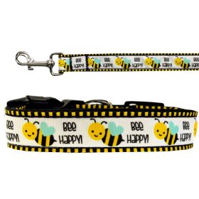 Pet Dog & Cat Nylon Collar or Leash, "Bee Happy" (size: SM Wide Collar)