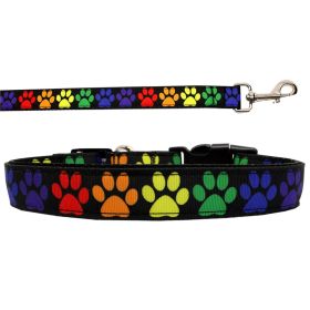 Pet Dog & Cat Nylon Collar or Leash, "Rainbow Paws" (size: SM Wide Collar)