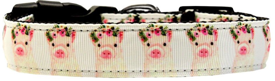 Pet Dog & Cat Nylon Collar or Leash, "Pretty Baby Pigs" (size: SM Wide Collar)