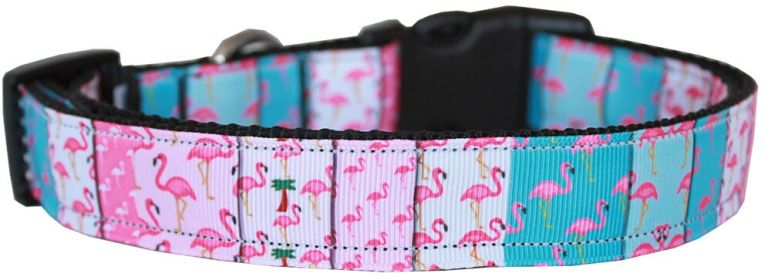 Pet Dog & Cat Nylon Collar or Leash, "Flamingo Fun" (size: Cat Collar)