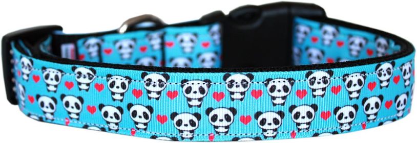 Pet Dog & Cat Nylon Collar or Leash, "Panda Love" (size: Cat Collar)