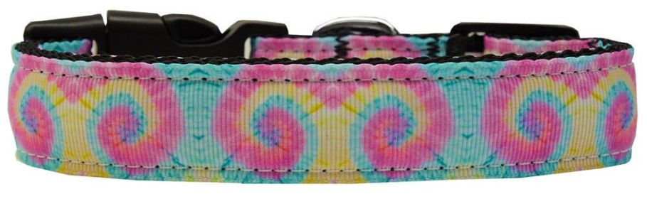 Pet Dog & Cat Nylon Collar or Leash, "Pastel Tie Dye" (size: SM Wide Collar)