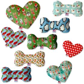 Christmas Pet and Dog Plush Heart or Bone Toy,  "Holiday Friends Group" (Pattern: Christmas Dogs, size: 6" Plush Bone)