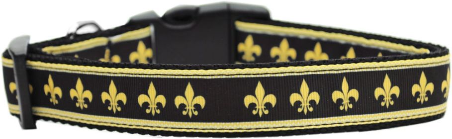 Pet Dog and Cat Nylon Collar or Leash, "Black & Gold Fleur De Lis" (size: Cat Collar)
