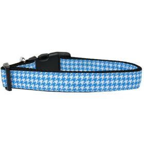 Pet Dog & Cat Nylon Collar or Leash, "Houndstooth Blue" (size: Cat Collar)