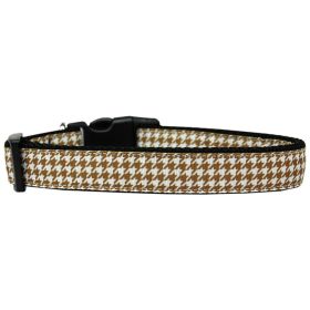 Pet Dog & Cat Nylon Collar or Leash, "Houndstooth Brown" (size: Cat Collar)