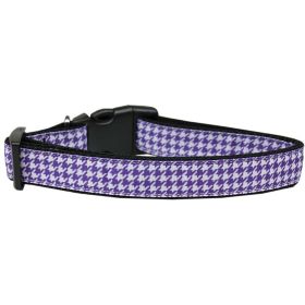 Pet Dog & Cat Nylon Collar or Leash, "Houndstooth Purple" (size: Cat Collar)