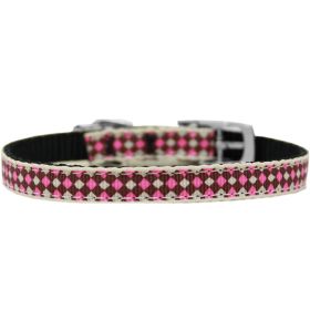Pet Dog & Cat Nylon Collar or Leash, "Pink Checkers" (size: Cat Collar)