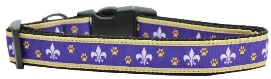 Pet Dog and Cat Nylon Collar or Leash, "Purple & Yellow Fleur De Lis" (size: Cat Collar)