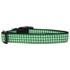 Pet Dog & Cat Nylon Collar or Leash, "Houndstooth Emerald Green" (size: Cat Collar)