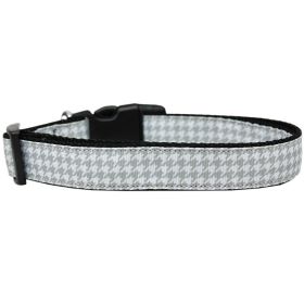 Pet Dog & Cat Nylon Collar or Leash, "Houndstooth Grey" (size: Cat Collar)