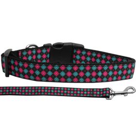 Pet Dog and Cat Nylon Collar or Leash, "Pink & Blue Plaid" (size: Cat Collar)