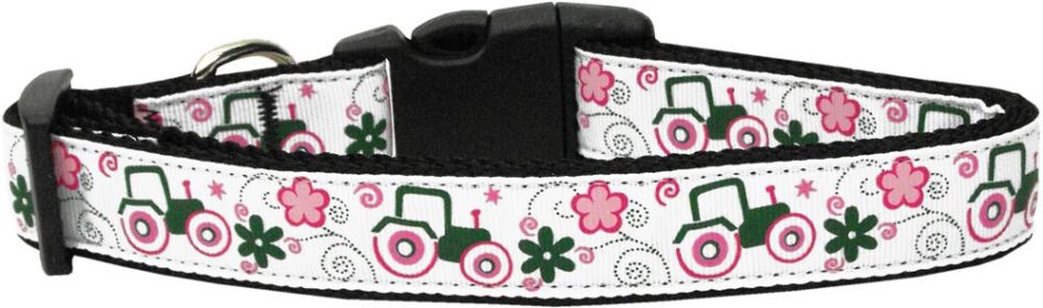 Pet Dog & Cat Nylon Collar or Leash, "Pink Tractors" (size: Cat Collar)