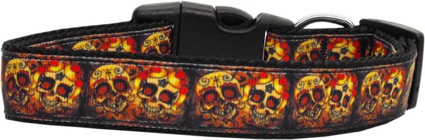 Pet Dog & Cat Nylon Collar or Leash, "Skull Crossed Lovers" (size: Cat Collar)