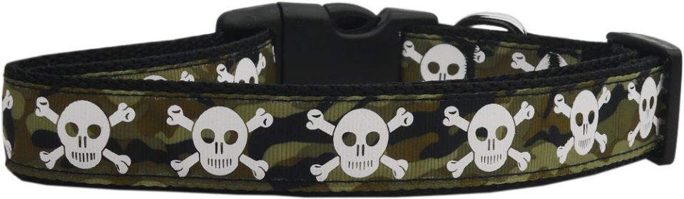 Pet Dog & Cat Nylon Collar or Leash, "Camo Skulls" (size: Cat Collar)