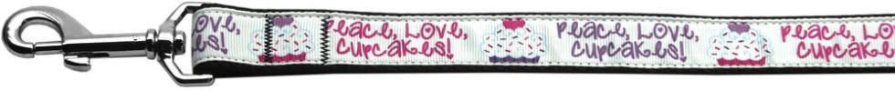 Pet Dog & Cat Nylon Collar or Leash, "Peace Love Cupcakes"