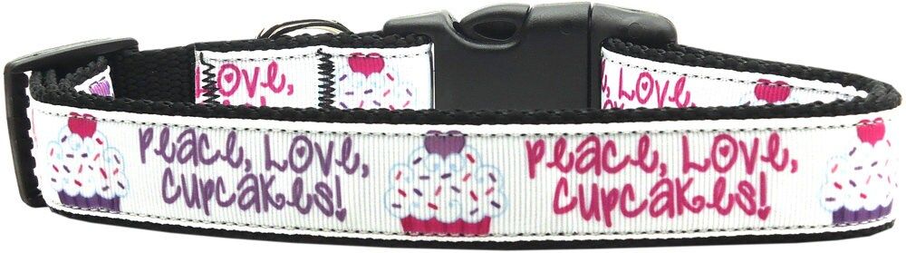 Pet Dog & Cat Nylon Collar or Leash, "Peace Love Cupcakes" (size: Cat Collar)