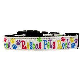 Pet Dog & Cat Nylon Collar or Leash, "Rescue Pets Rock" (size: SM Wide Collar)