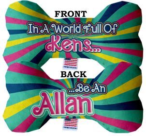 Pet & Dog Plush Double Sided Bone Toy, "Be An Allan" (size: 6" Plush Bone)
