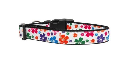 Pet Dog & Cat Nylon Collar or Leash, "Multi-Colored Hawaiian Hibiscus" (size: Cat Collar)