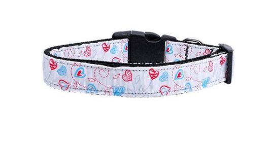 Pet Dog & Cat Nylon Collar or Leash, "Patriotic Crazy Hearts" (size: Cat Collar)