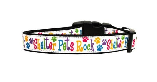 Pet Dog & Cat Nylon Collar or Leash, "Shelter Pets Rock" (size: Cat Collar)