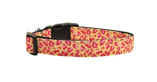 Pet Dog & Cat Nylon Collar or Leash, "Tan and Pink Leopard" (size: Cat Collar)