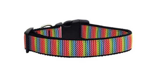 Pet Dog & Cat Nylon Collar or Leash, "Zigzaggy Rainbow" (size: Cat Collar)