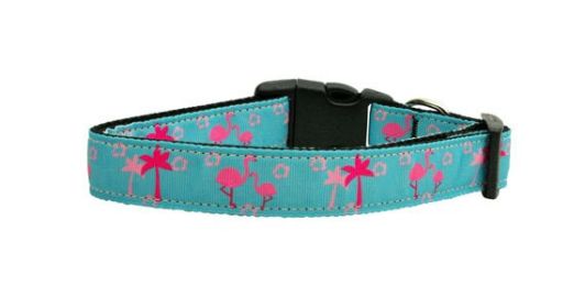Pet Dog & Cat Nylon Collar or Leash, "Pink Flamingos" (size: Cat Collar)