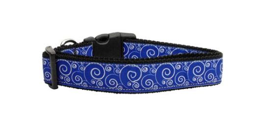 Pet Dog & Cat Nylon Collar or Leash, "Blue and White Swirly" (size: Cat Collar)