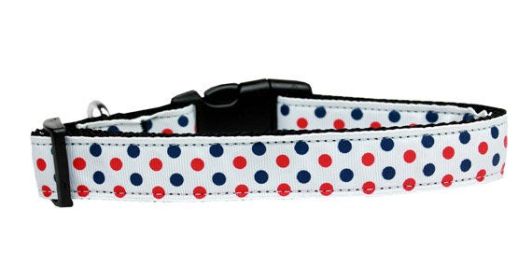Pet Dog & Cat Nylon Collar or Leash, "Patriotic Polka Dots" (size: Cat Collar)