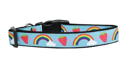 Pet Dog and Cat Nylon Collar or Leash, "Rainbows & Berries" (size: Cat Collar)
